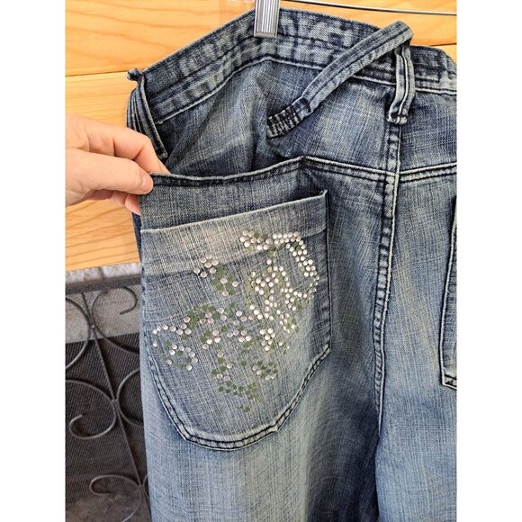 Vtg 90's Akademiks Denim Jeans Rhinestone Embellished Pockets Baggy Men's 44 - Picture 4 of 15